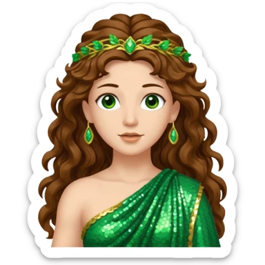 Terra, Goddess of Earth from Roman Deities with long brown wavy hair, green sequin toga  sticker