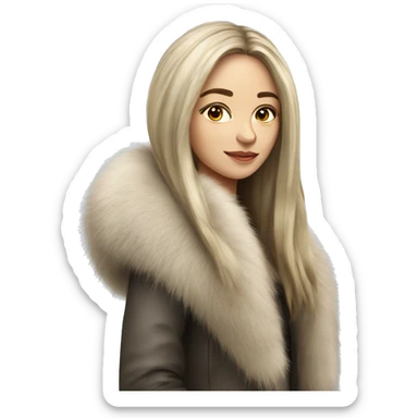 Realistic pretty Russian woman with long hair with fur coat no smile   sticker