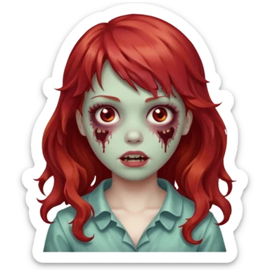 Uma zumbi garota com cabelo vermelho ondulado e franja sticker