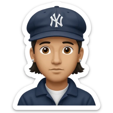 Hazme un moreno con aretes pequeños en las orejas con mucho volumen atrás una gorra plana new York yankee  sticker