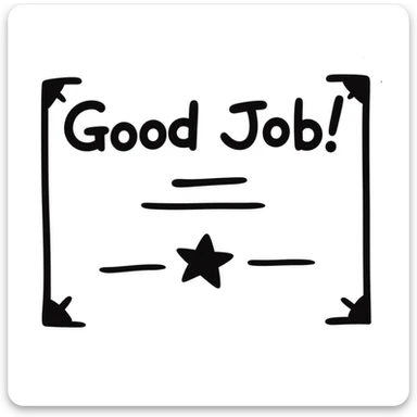 Achievement certificate with "Good Job!" in fun lettering and small star accents sticker