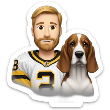 #28 player on the boston bruins white male with beard next to basset hound dog sticker