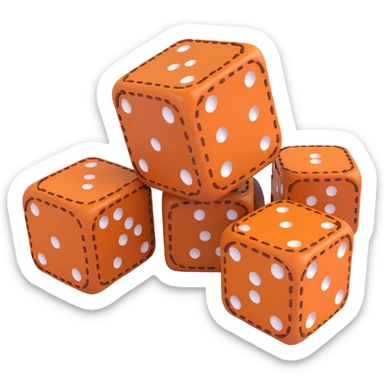 single dice, 3D, luxury, brown camel leather with orange stitching, no text sticker
