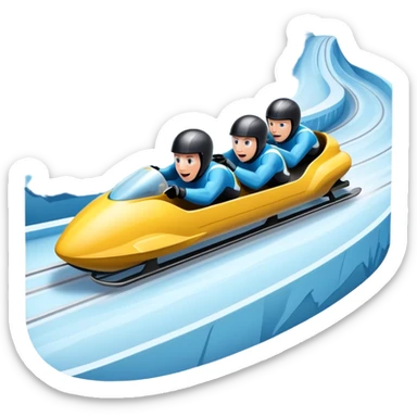 An icon featuring a sleek bobsled with athletes racing down an icy track at high speed, helmets on and bodies aligned for aerodynamics. Surrounded by icy curves, snowbanks, and a wintry mountain backdrop. Transparent background captures the thrill and precision of bobsleigh. sticker