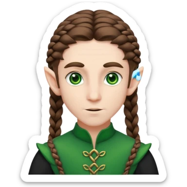 elves with braided brown  hair man black dree sticker