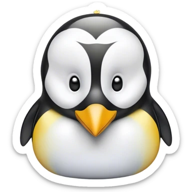 Cinematic Cute Emperor Penguin Portrait Emoji, Head tilted playfully and inquisitively, with glossy, pristine plumage accented by a bright beak and round, sparkling eyes filled with curiosity, Simplified yet irresistibly adorable features, highly detailed, glowing with a warm, friendly icy glow, high shine, affectionate and lively, stylized with a touch of whimsical charm, bright and endearing, soft glowing outline, capturing the essence of a mischievous yet loving penguin that feels like it could slide out of the screen into your arms! sticker