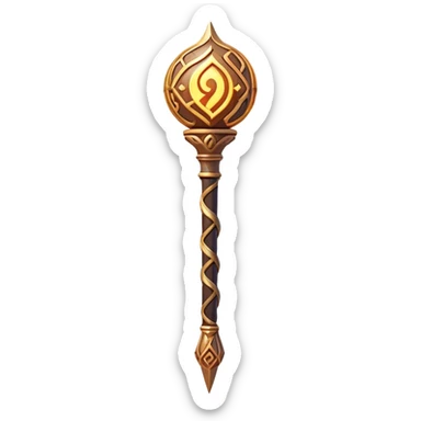 Clash of Clans aesthetic: Cinematic Playful Magic Staff Emoji, rendered in a 3D vector-style similar to standard emojis with minimal shading and bold, simplified shapes. A compact, isometric enchanted staff with intricate runic carvings and a glowing orb at its tip, softly glowing with a mystical arcane charm. Simplified yet unmistakably iconic, highly detailed and consistent, glowing with a soft radiant glow and high shine. Stylized with a touch of legendary sorcery and a soft glowing outline, capturing the essence of a powerful magic staff with a friendly, playful vibe! sticker