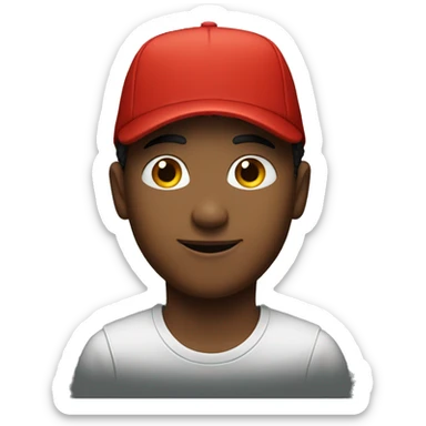 a young man with a red cap sticker