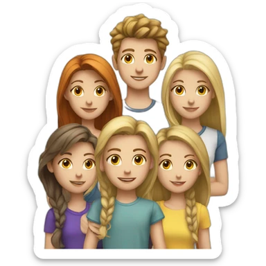 a group of white color teenagers, 2 boys and 4 girls sticker