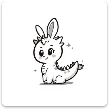kawaii bunny plant dragon with tiny spikes, extremely cute, giant sparkly eyes, blushing cheeks, pastel colors, small mouth, adorable expression, chibi style sticker