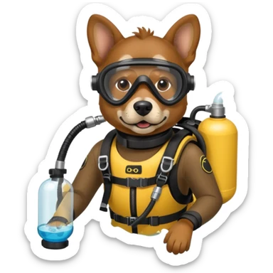 dog wearing scuba gear dive into the sea with diver mask and oxygen tank sticker