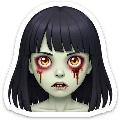 a zombie girl with long straight black hair and bangs sticker