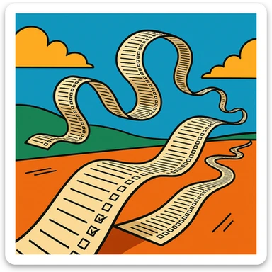 extremely long wavy to-do list with hundreds of tiny checkboxes, curling and looping like a cartoon snake, disappearing into the horizon, vibrant cartoon style sticker
