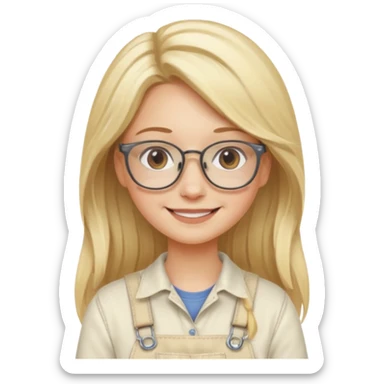 cewe kalem pake kacamata kulit putih rambut blonde Long Layered  baju  kodok warna cream tersenyum sticker