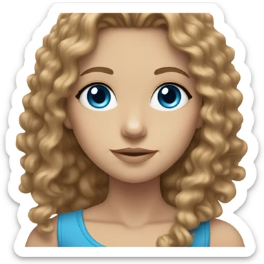 a white girl with long curly brown hair and blue eyes sticker