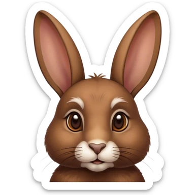 Cinematic Noble Brown Rabbit Portrait Emoji, Poised and regal, with a sturdy, compact build and a rich, velvety brown fur, long, alert ears and deep-set soulful brown eyes, Simplified yet sharp and sophisticated features, highly detailed, glowing with a warm, dignified glow, high shine, intelligent and gentle, stylized with an air of rustic elegance, focused and attentive, soft glowing outline, capturing the essence of a watchful and confident companion, so majestic it feels as though it could hop out of the screen with effortless authority! sticker