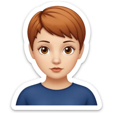 classic teacher emoji but fatter and with a brown pixie cut, make her white and the pixy cut is pointy and dark brown and she is very fat sticker