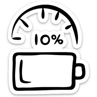 Low battery icon showing 10% power remaining sticker