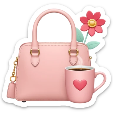 Minimal feminine icon representing girls’ lifestyle, subtle elements of lipstick, coffee cup, flower, handbag merged into one simple symbol, pastel color palette, flat design, modern and friendly, social media–ready. sticker