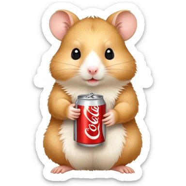 Golden hamster holding a Diet Coke can sticker