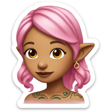 tan elf girl pink hair with tattoos sticker