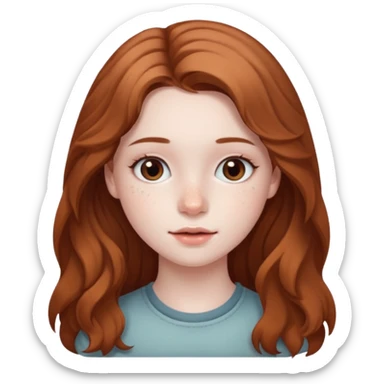 18-year-old girl with pale skin, lots of dark freckles, rosy cheeks, and long straight/wavy light brown hair. sticker
