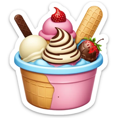 Very big ice cream in tub lots of scoops different flavours sticker