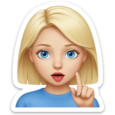  Chica con el dedo índice en la boca mordiéndose la boca ,que la chica sea rubia con ojos azules  sticker