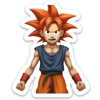 super saiyan goku, red hair, super anrgy, incomprehensible eldritch horror sticker