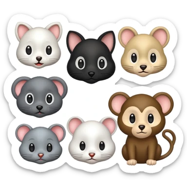 Un perro negro junto con un chango un ratón un perro blanco y un gato gris sticker