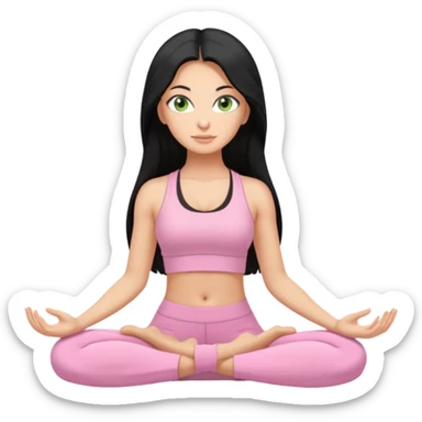 Tan Girl with super long black hair with light green eyes doing yoga with light pink clothes sticker