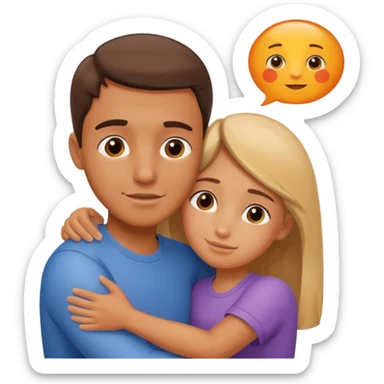 Un homme fait un câlin à sa sœur. Au dessus d’eux il y a le texte ´Gros câlin’ sticker