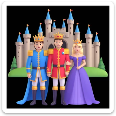 young king and queen posing, castle background sticker