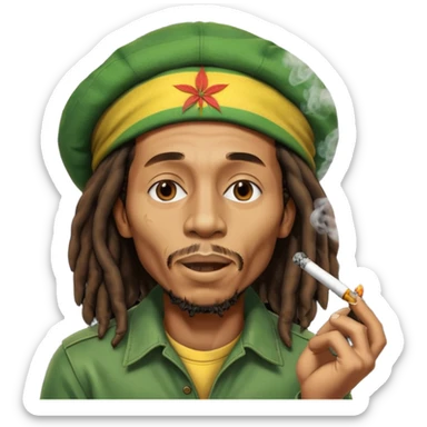 Bob Marley version cartoon fumant un jour de beuh dans la bouche avec beaucoup de fumé et un effet vraiment voyant sur son visage qu’il n’est pas dans son état normal sticker