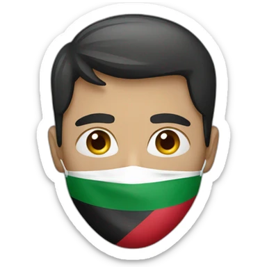 A man wearing a mask with the Palestinian flag sticker