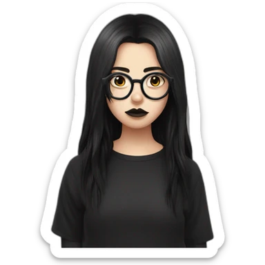 Crying goth-girl-dark-hair-with-glasses-black-tshirt sticker