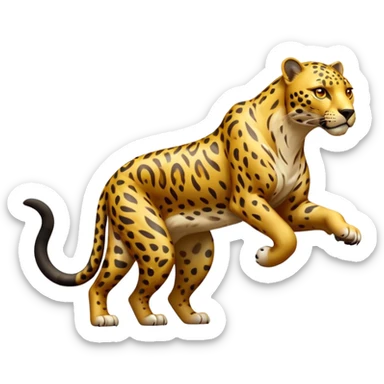 cinematic-jaguar-realistic-full-body-standing-emoji,-muscular-and-stealthy-frame-ready-to-pounce,-long-tail-curving-slightly,-head-tilted-dramatically,-sleek-golden-fur-with-dark-rosettes,-piercing-yellow-eyes,-simplified-yet-realistic sticker