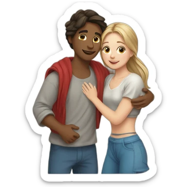 young metis Man and young white woman hug love with beach clothe sticker