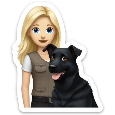 blonde girl who has blue eyes walking an all black female german shepherd  sticker