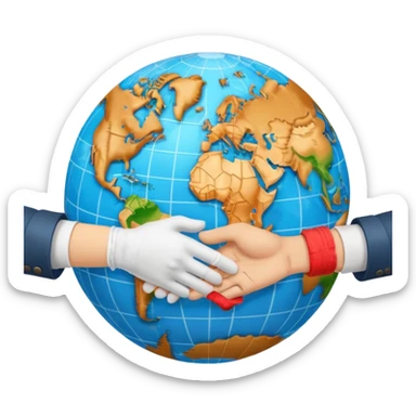 instead of two hands holding a globe, we have two hands handshaking in front of a globe. And in the background, we can see that the globe has a bandage or something. The handshake shows negotiation and the bandage around the globe shows improvement on climate change. Negotiation and climate change.  sticker