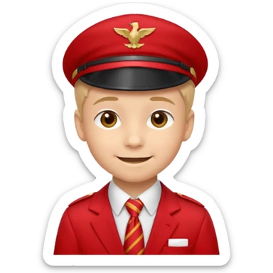A Soviet pioneer emoji — smiling young boy wearing a bright red tie (pioneer neckerchief) and a red pilotka cap. White shirt, neat and cheerful, minimal flat emoji style, simple colors, clear outlines, professional emoji design. sticker