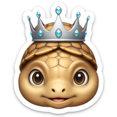 a cute domestic turtle with big eyes and with a silver tiara sticker