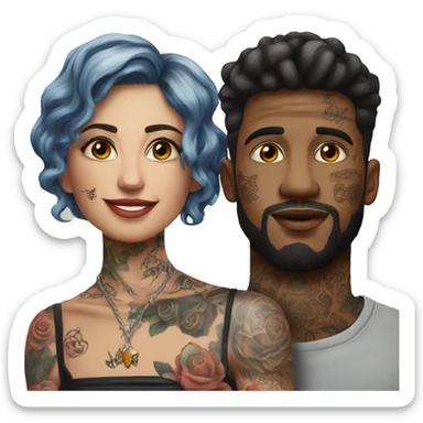 Romantic movie theater date for beautiful tattooed couple sticker