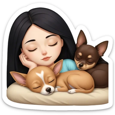 pale girl with long black hair sleeping brown chihuahua  sticker