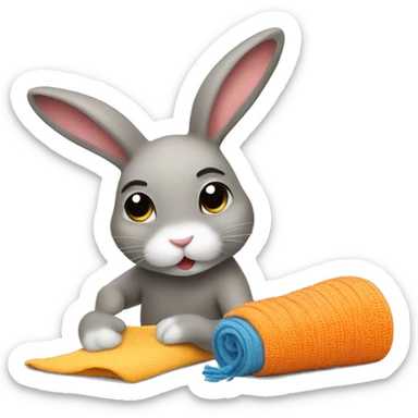 rabbit tidying a sock sticker