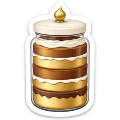 A layered little jar of cake that is gold outline black backround not colored in sticker