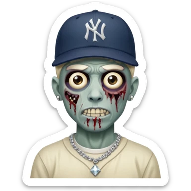 Zombie con aretes con una gorra new York yankee y una cadena de diamante hombre sticker