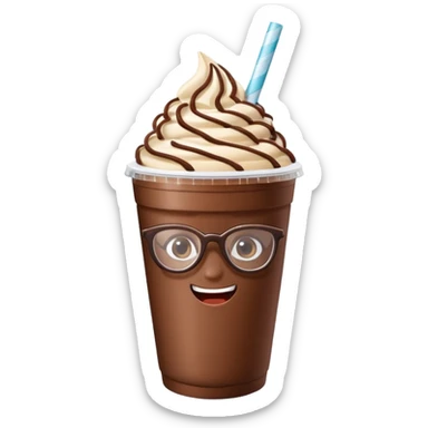 chocolate milkshake in a take-out cup with glassess and long lashes sticker
