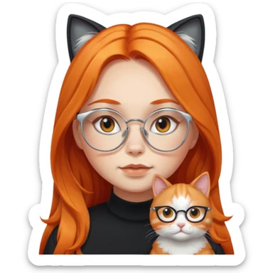 girl with chubby cheeks, very long orange hair, and silver cat eye glasses. Black clothes sticker