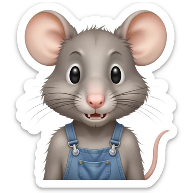 skinny grey-rat disheveled long-nose wearing-overalls no-shirt confused teeth-showing sticker